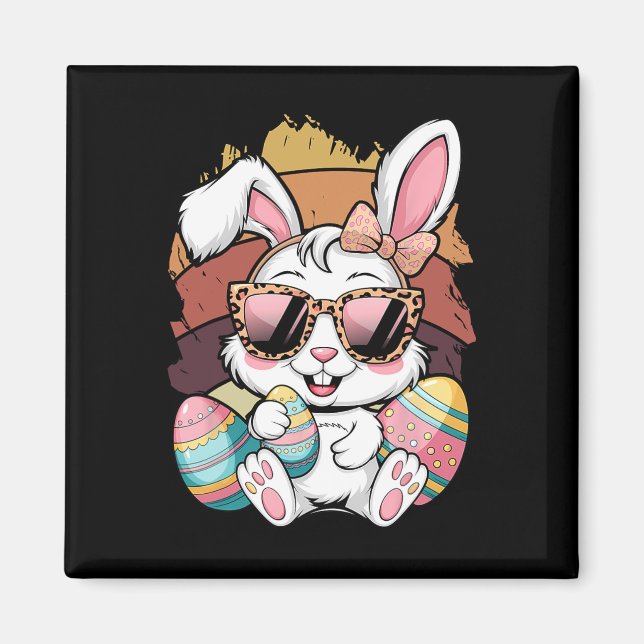 Cute Pink Plaid Pattern Easter Bunny Face Rabbit E Magnet (Front)