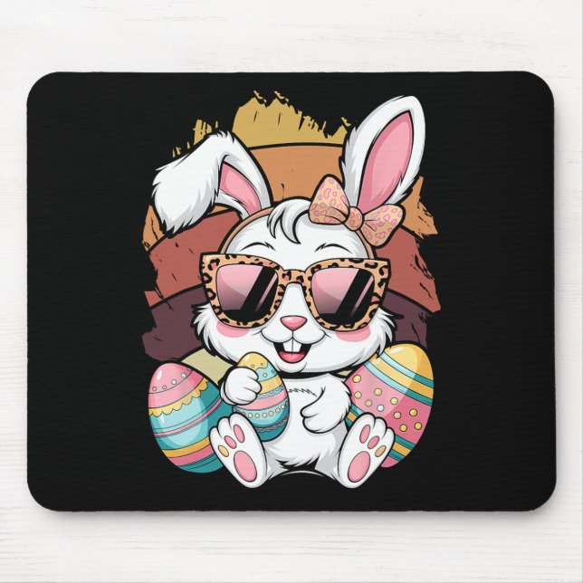 Cute Pink Plaid Pattern Easter Bunny Face Rabbit E Mouse Pad (Front)