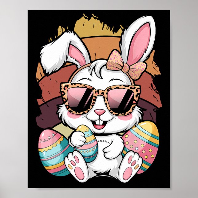 Cute Pink Plaid Pattern Easter Bunny Face Rabbit E Poster (Front)