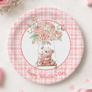 Cute Pink Plaid Valentine's Day Paper Plate