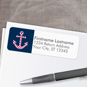 Cute Pink Polka Dot Anchor Navy - Return Address Label