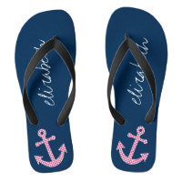 Cute Pink Polka Dot Anchor with Navy Custom Name