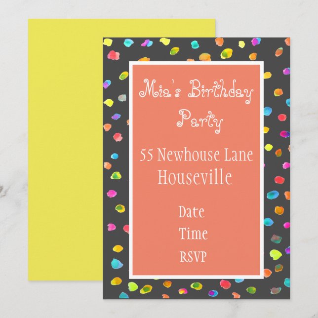 Cute pink polka dot art girl Party Invitation (Front/Back)