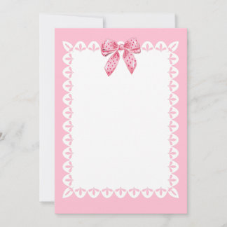 Cute Pink Polka Dot Bow Stationery Border Thank You Card