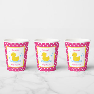 Cute Pink Polka Dot Duck Baby Shower Paper Cups