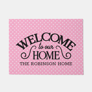Cute Pink Polka Dots Welcome Home Custom Doormat