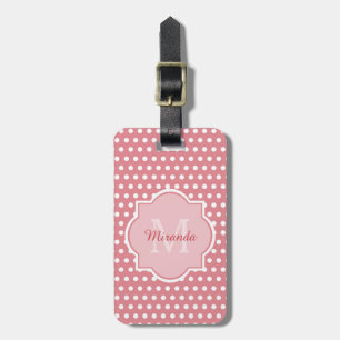 Cute Pink Polka Dots With Monogram and Name Luggage Tag