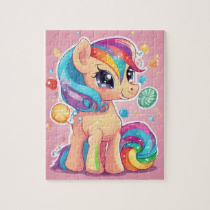 Cute pink pony with candies and sweets jigsaw puzzle