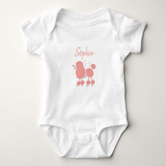 Cute Pink Poodle Baby Bodysuit (Front)