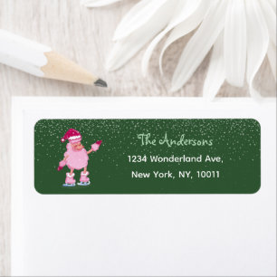 Cute Pink Poodle Christmas Green Return Address Label
