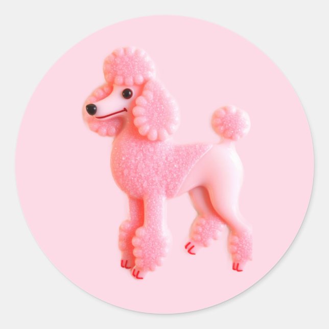 Cute Pink Poodle Classic Round Sticker (Front)
