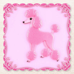 Cute Pink Poodle Paper Coaster