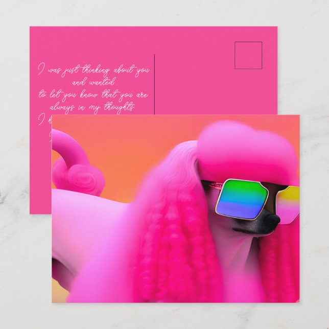Cute Pink Poodle Sunglasses Thinking of You Postcard (Front/Back)