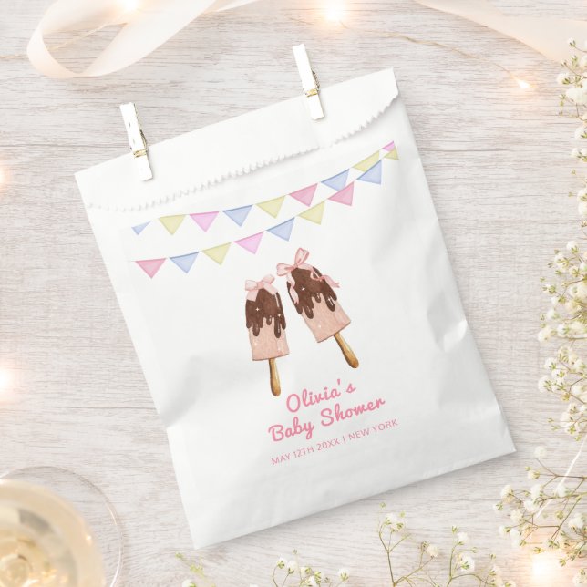 Cute Pink Popcicle Bow Ice Cream Baby Shower  Favour Bag (Clipped)