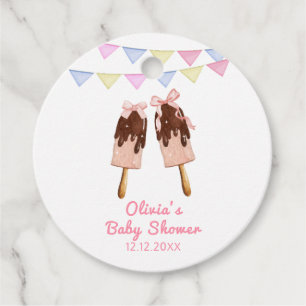 Cute Pink Popcicle Bow Ice Cream Baby Shower Favour Tags