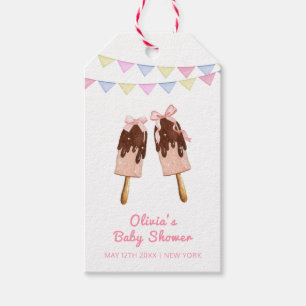 Cute Pink Popcicle Bow Ice Cream Baby Shower Gift Tags
