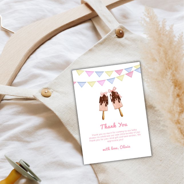 Cute Pink Popcicle Bow Ice Cream Baby Shower  Thank You Card (Cute Pink Popcicle Bow Ice Cream Baby Shower Thank You Card)