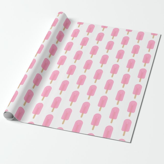 Cute Pink Popsicle Pattern Wrapping Paper (Unrolled)