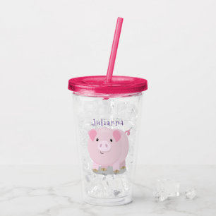 Cute pink pot bellied pig cartoon illustration acrylic tumbler