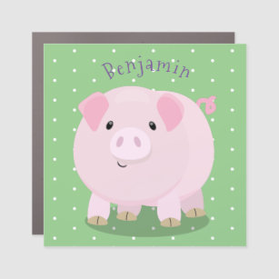 Cute pink pot bellied pig cartoon illustration car magnet