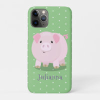 Cute pink pot bellied pig cartoon illustration