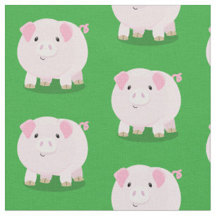 Cute pink pot bellied pig cartoon illustration fabric