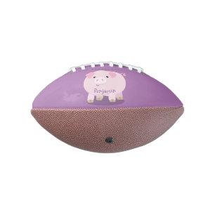 Cute pink pot bellied pig cartoon illustration football
