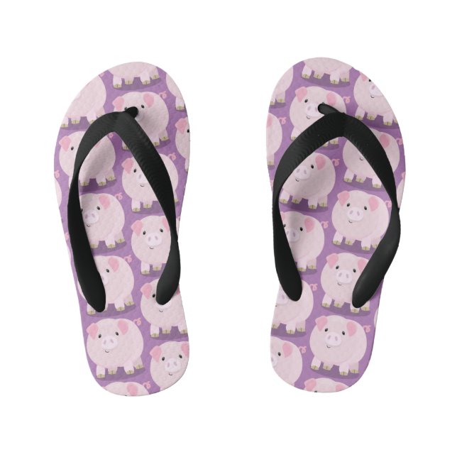 Cute pink pot bellied pig cartoon illustration kid's thongs (Footbed)