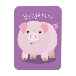 Cute pink pot bellied pig cartoon illustration magnet