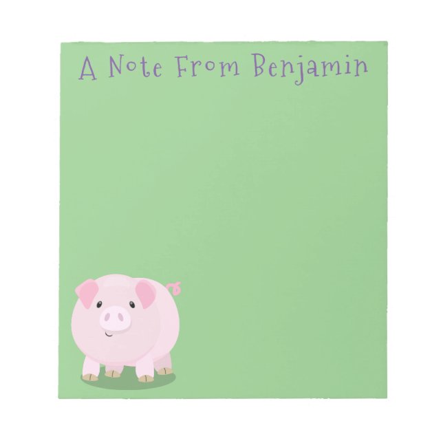 Cute pink pot bellied pig cartoon illustration notepad (Front)
