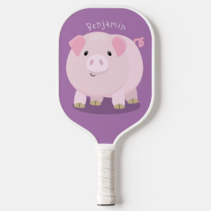 Cute pink pot bellied pig cartoon illustration  pickleball paddle