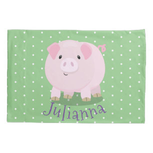 Cute pink pot bellied pig cartoon illustration pillowcase