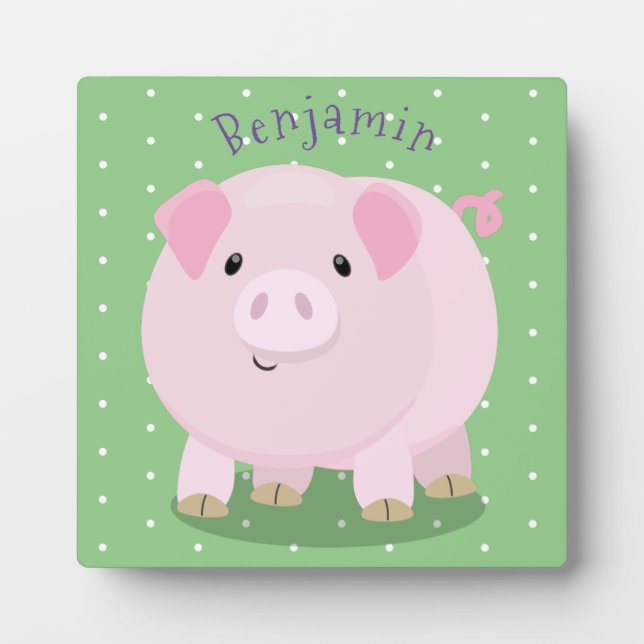 Cute pink pot bellied pig cartoon illustration plaque (Front)