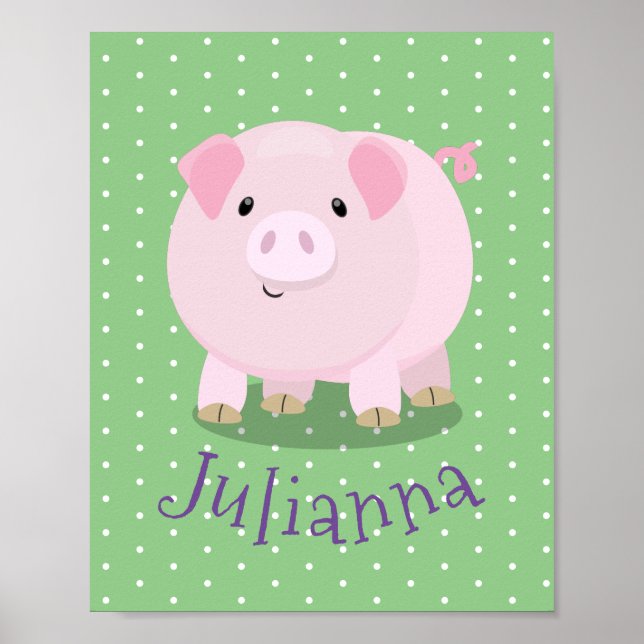 Cute pink pot bellied pig cartoon illustration poster (Front)