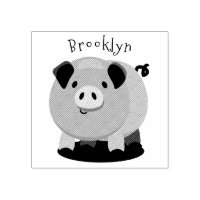 Cute pink pot bellied pig cartoon illustration