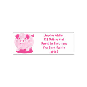 Cute pink pot bellied pig cartoon illustration self-inking stamp