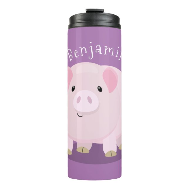 Cute pink pot bellied pig cartoon illustration thermal tumbler (Front)