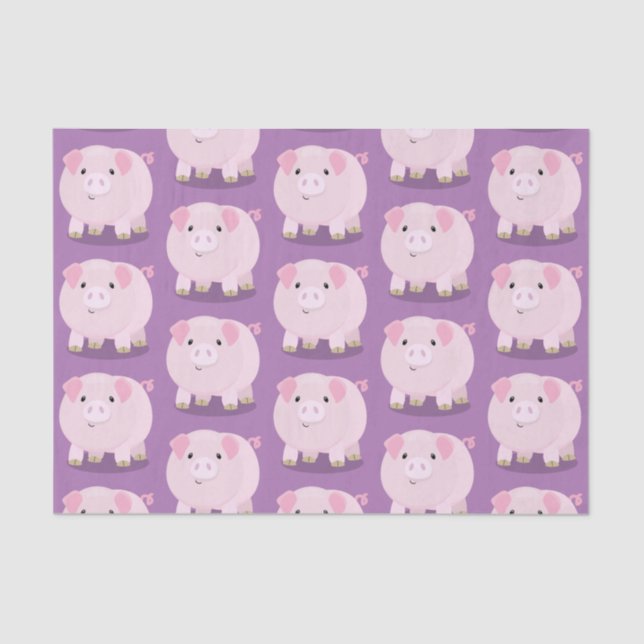 Cute pink pot bellied pig cartoon illustration tissue paper (Front)