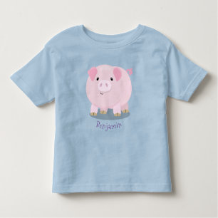 Cute pink pot bellied pig cartoon illustration toddler T-Shirt