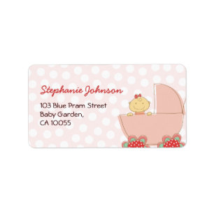 Cute Pink Pram Girl Baby Shower Address Labels