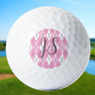 Cute pink preppy argyle ladies custom monogram golf balls