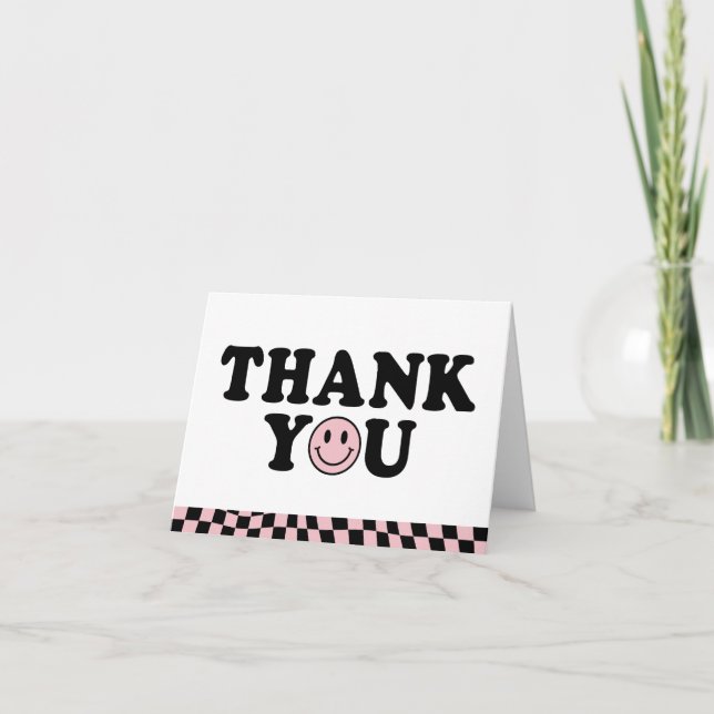 Cute Pink Preppy Smile Birthday Chequered Thank You Card (Front)
