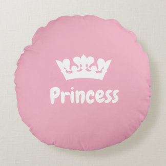 Cute Pink Princess Crown Girl Nursery Round Pillow