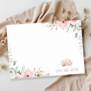 Cute Pink Princess Crown Tiara Floral Birthday Card