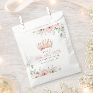 Cute Pink Princess Crown Tiara Floral Birthday Favour Bag