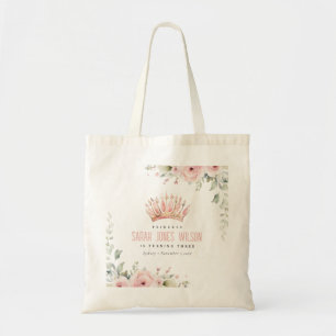 Cute Pink Princess Crown Tiara Floral Birthday Tote Bag