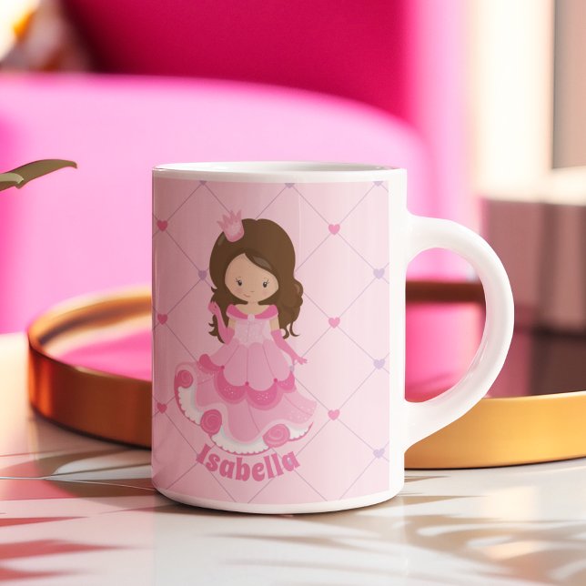 Cute Pink Princess Girl Personalised Kids Name Coffee Mug (Creator Uploaded)