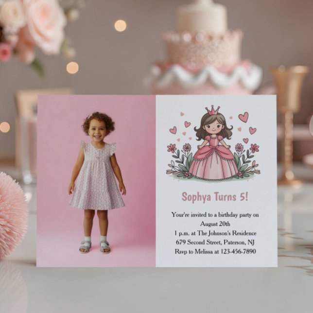Cute Pink Princess Photo Kids Birthday Party Invitation (Creator Uploaded)