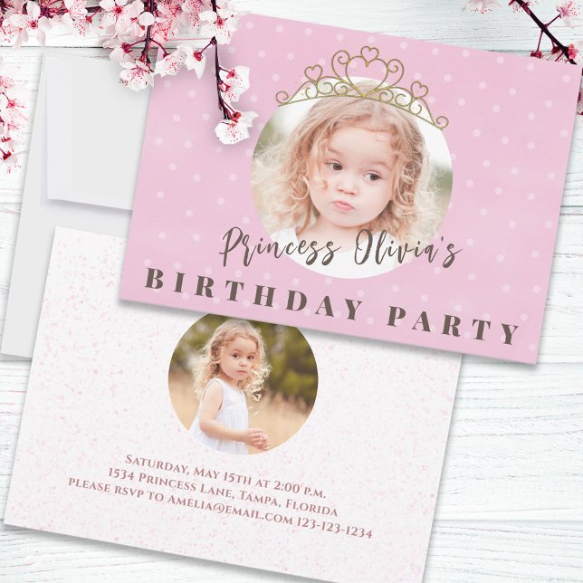 Cute Pink Princess Tiara Birthday Whimsical Invitation (Creator Uploaded)