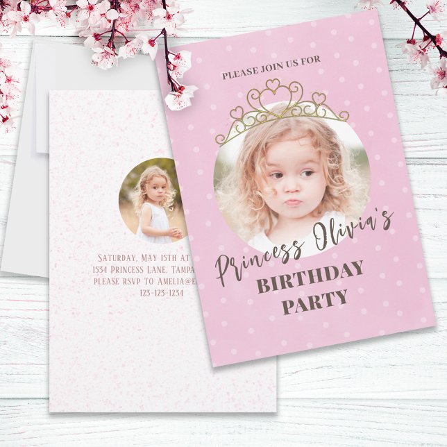 Cute Pink Princess Tiara Birthday Whimsical Invitation (Creator Uploaded)